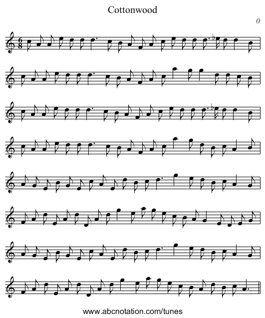 Cottonwood - staff notation