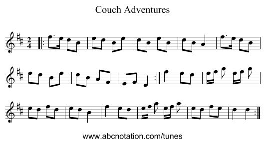 Couch Adventures - staff notation
