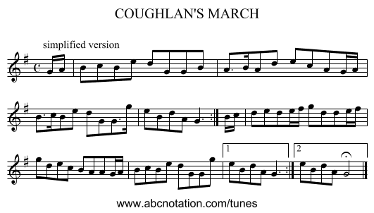 COUGHLAN'S MARCH - staff notation