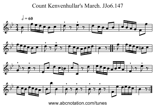 Count Kenvenhullar's March. JJo6.147 - staff notation