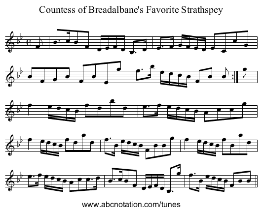 Countess of Breadalbane's Favorite Strathspey - staff notation