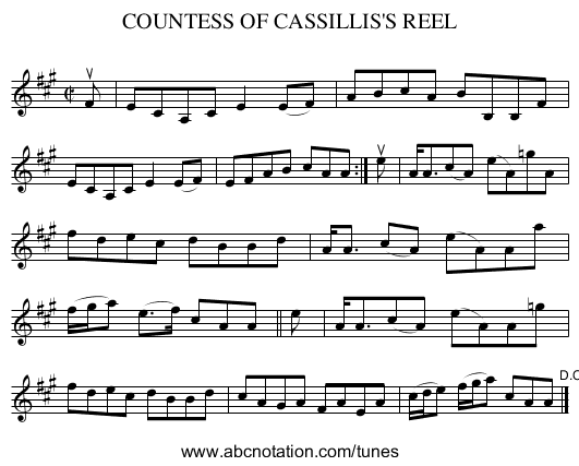 COUNTESS OF CASSILLIS'S REEL - staff notation