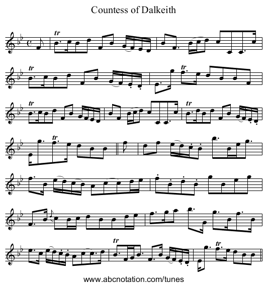 Countess of Dalkeith - staff notation