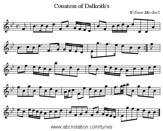 Countess of Dalkeith's - staff notation
