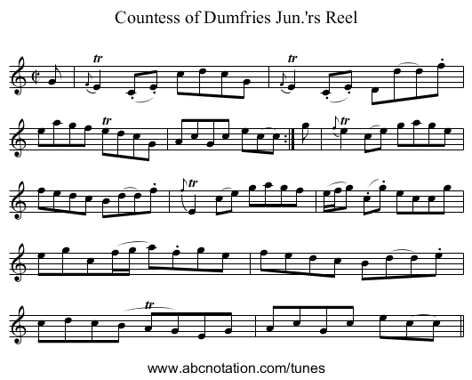 Countess of Dumfries Jun.'rs Reel - staff notation