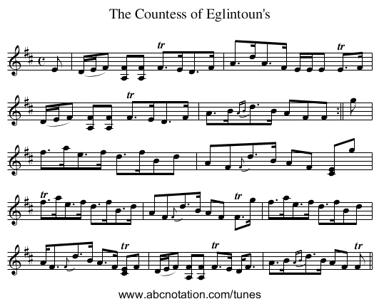 Countess of Eglintoun's, The - staff notation