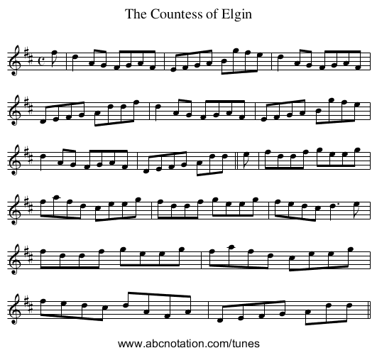 Countess of Elgin, The - staff notation