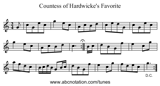 Countess of Hardwicke's Favorite - staff notation