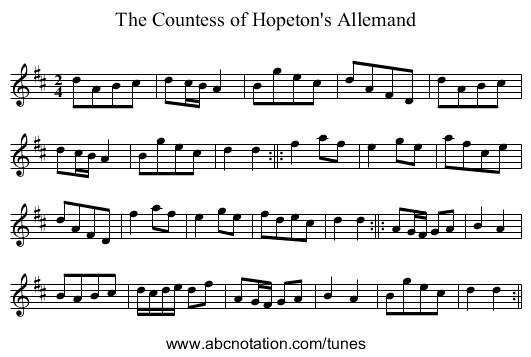 Countess of Hopeton's Allemand, The - staff notation