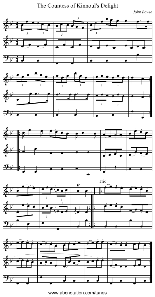 Countess of Kinnoul's Delight, The - staff notation