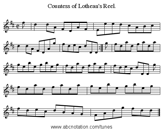 Countess of Lothean's Reel. - staff notation