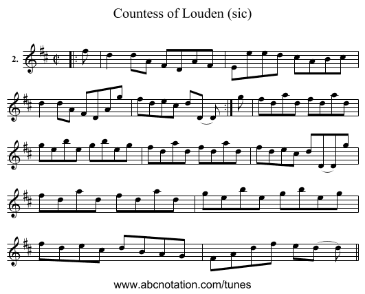 Countess of Louden (sic) - staff notation