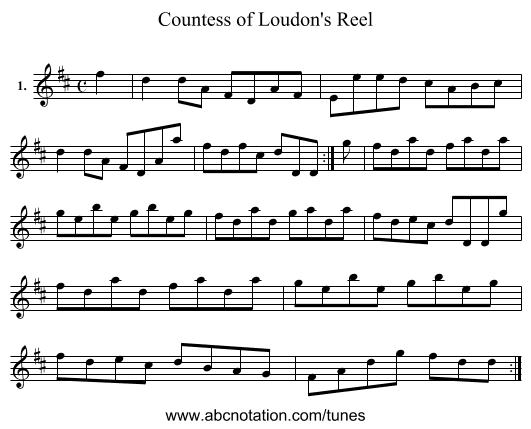 Countess of Loudon's Reel - staff notation