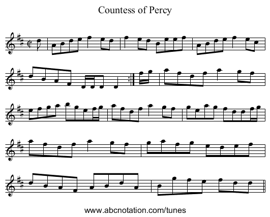 Countess of Percy - staff notation
