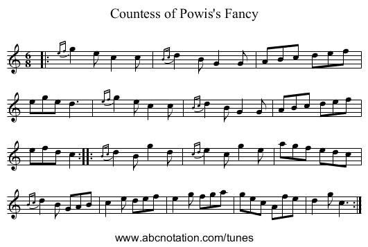 Countess of Powis's Fancy - staff notation