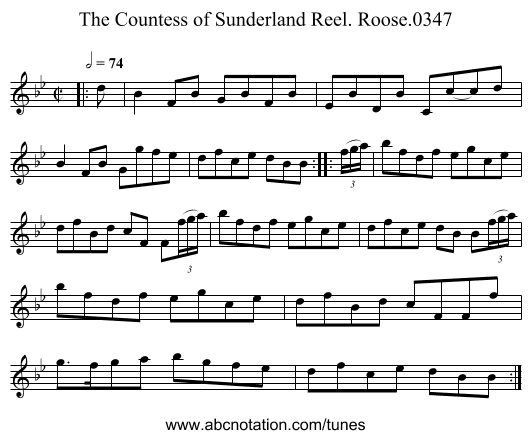 Countess of Sunderland Reel. Roose.0347, The - staff notation