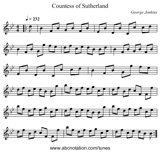 Countess of Sutherland - staff notation