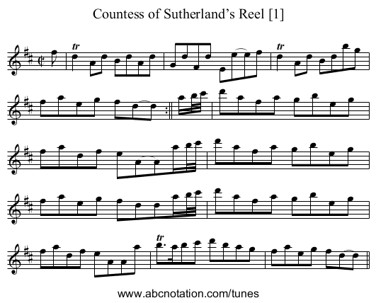Countess of Sutherland’s Reel [1] - staff notation