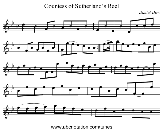 Countess of Sutherland’s Reel - staff notation