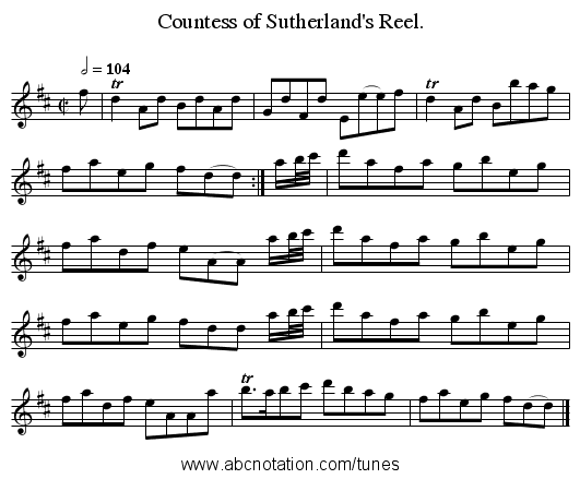 Countess of Sutherland's Reel. - staff notation