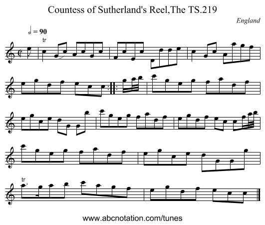 Countess of Sutherland's Reel,The TS.219 - staff notation