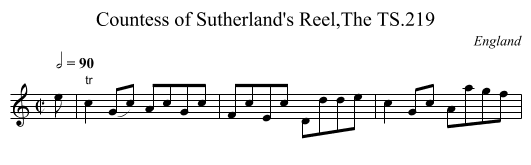 Countess of Sutherland's Reel,The TS.219 - staff notation