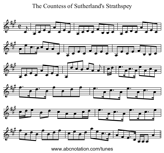 Countess of Sutherland's Strathspey, The - staff notation