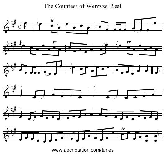 Countess of Wemyss' Reel, The - staff notation