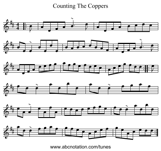 Counting The Coppers - staff notation