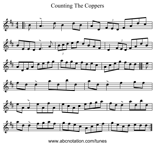 Counting The Coppers - staff notation