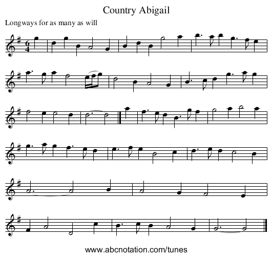 Country Abigail - staff notation