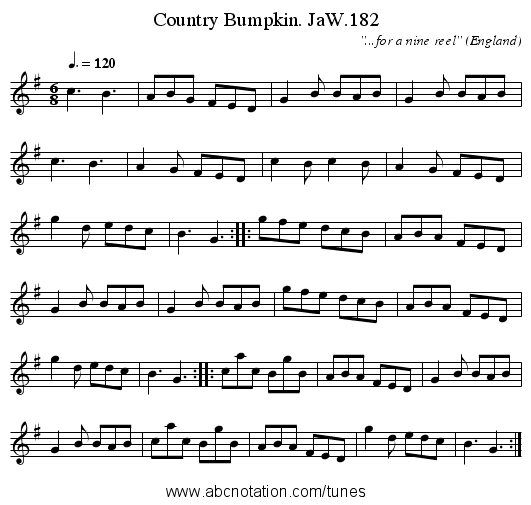 Country Bumpkin. JaW.182 - staff notation