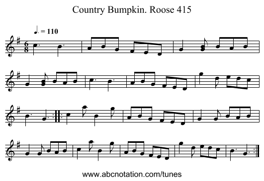 Country Bumpkin. Roose 415 - staff notation