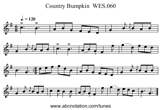 Country Bumpkin  WES.060 - staff notation