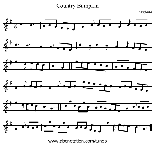 Country Bumpkin - staff notation