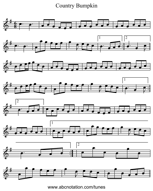 Country Bumpkin - staff notation