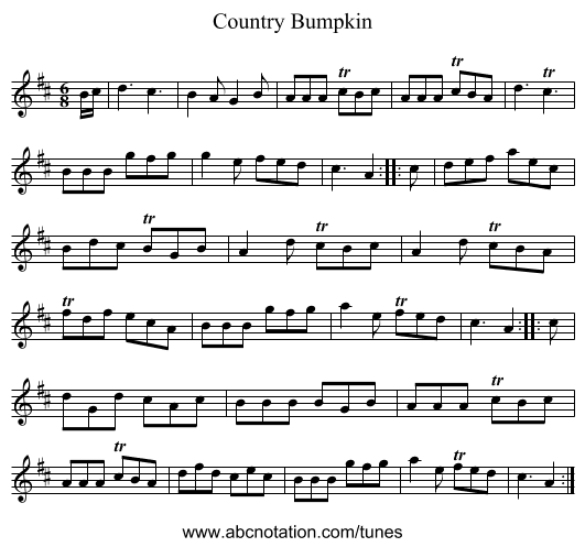 Country Bumpkin - staff notation