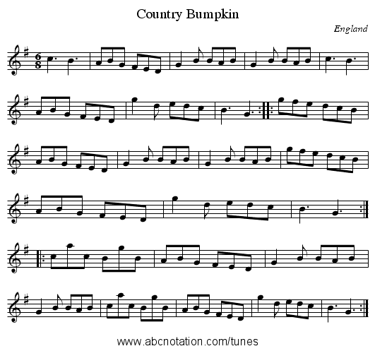Country Bumpkin - staff notation