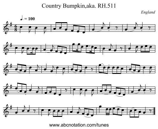 Country Bumpkin,aka. RH.511 - staff notation