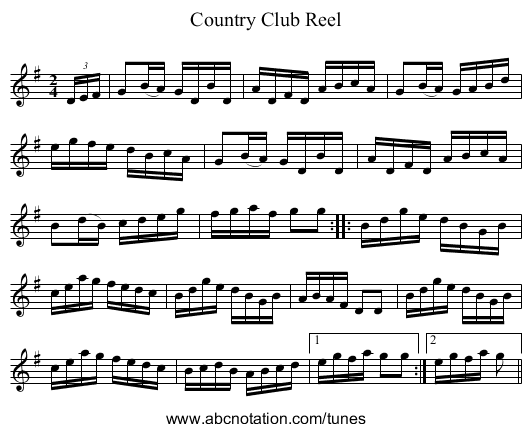 Country Club Reel - staff notation