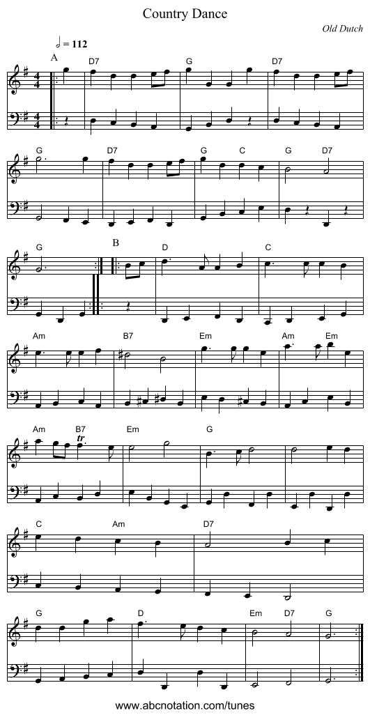 Country Dance - staff notation