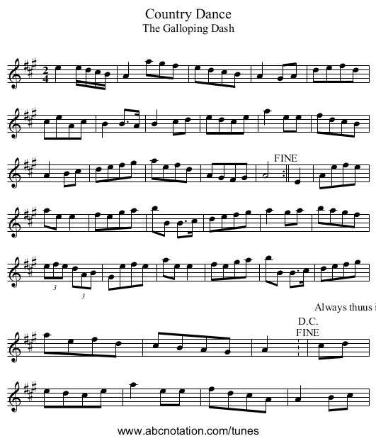 Country Dance - staff notation