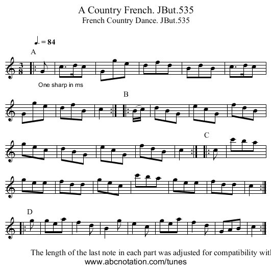 Country French. JBut.535, A - staff notation