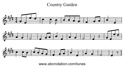 Country Garden - staff notation