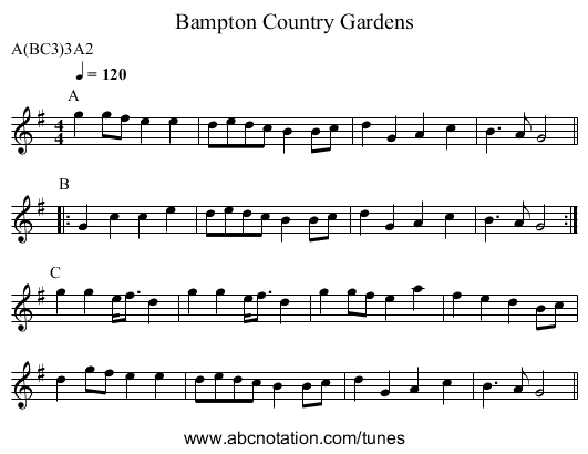 Country Gardens, Bampton - staff notation