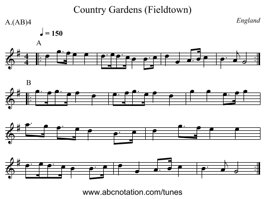 Country Gardens (Fieldtown) - staff notation