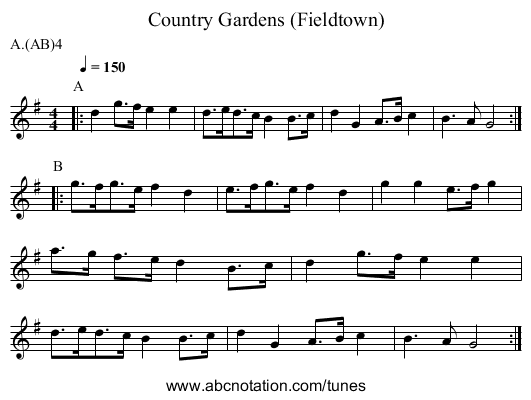 Country Gardens (Fieldtown) - staff notation