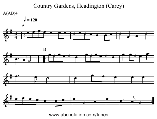 Country Gardens, Headington (Carey) - staff notation