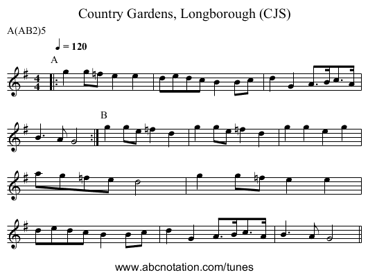 Country Gardens, Longborough (CJS) - staff notation