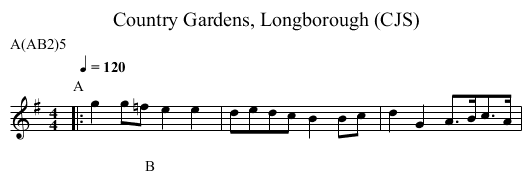 Country Gardens, Longborough (CJS) - staff notation